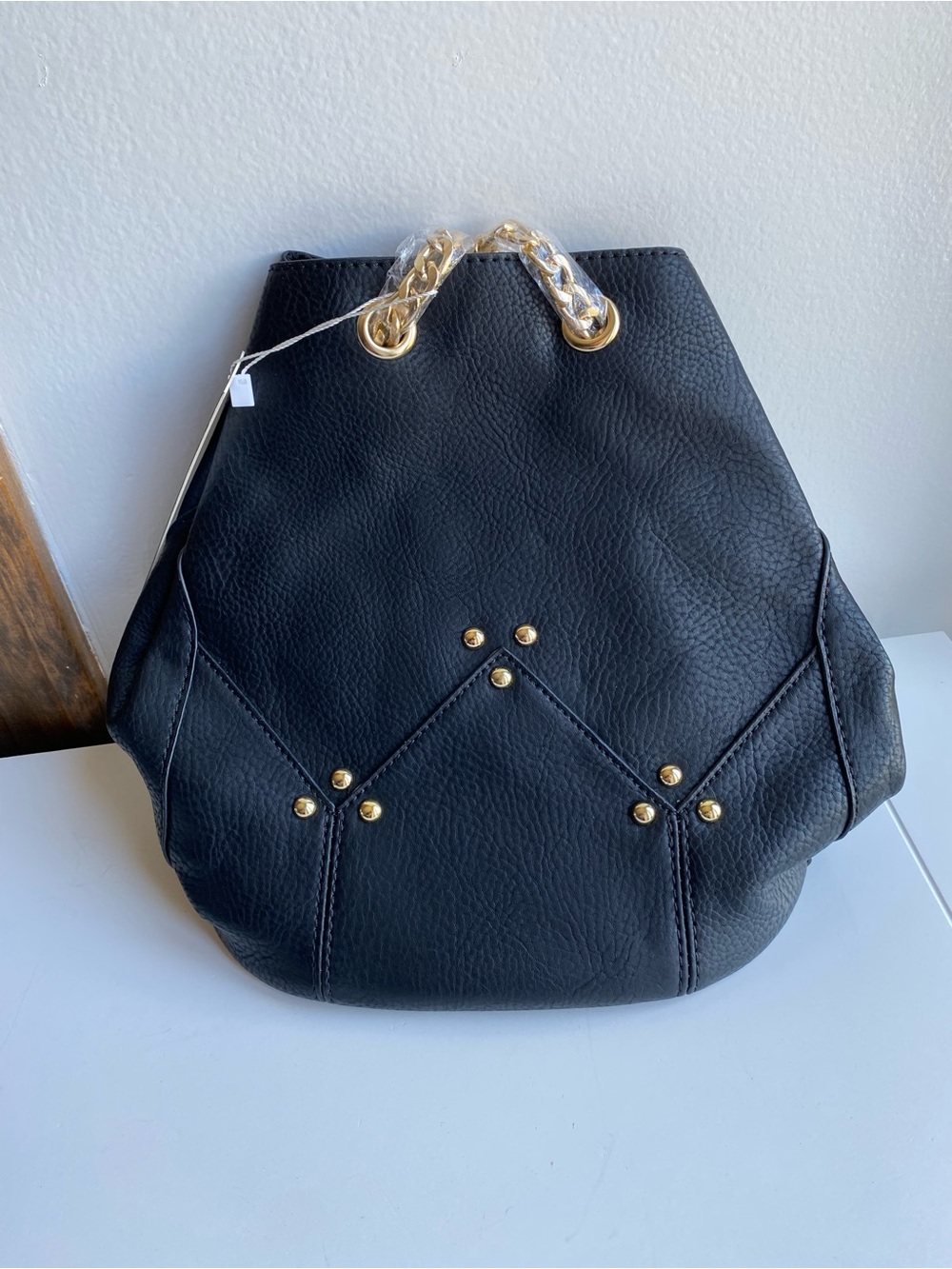 NWT by Pink Haley. Black Womens Gold & Chain Accent Bucket Bag